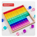 Wooden building block set with clear acrylic high permeability tiles on a tray, 29cm square
