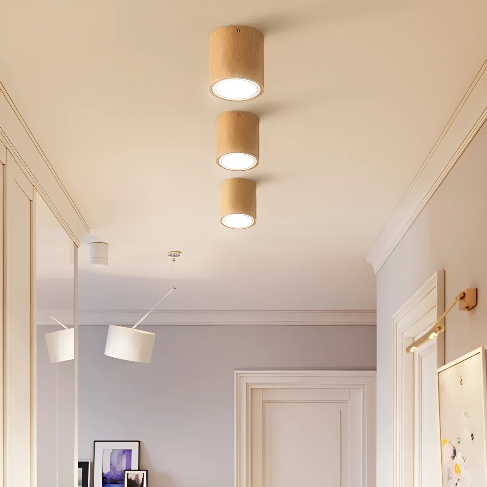 Modern simple solid wood surface mounted downlight in square or round shape for corridor or entrance.