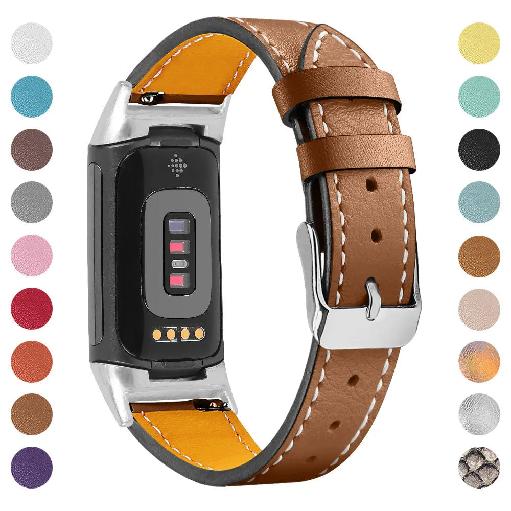 Genuine leather replacement watch strap for Fitbit Charge 5 and Charge 6 in multiple colour options