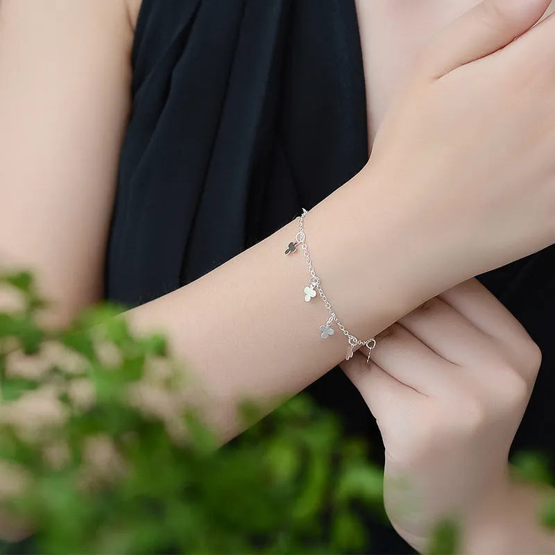Irish clover lucky bracelet silver plated 30% natural flower shape women's adjustable