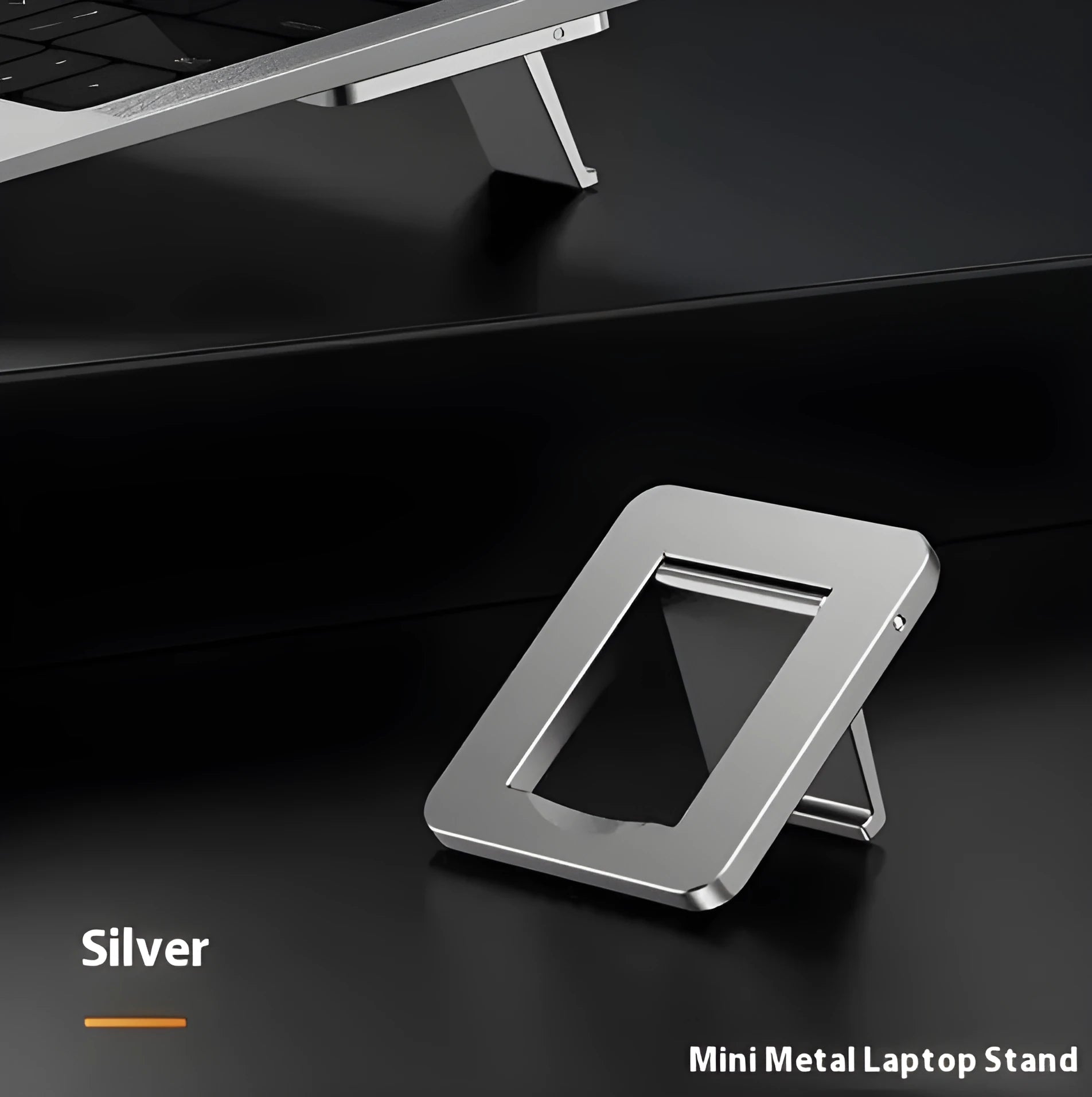 Compact foldable aluminum alloy laptop stand bracket shown in silver and white colour options.