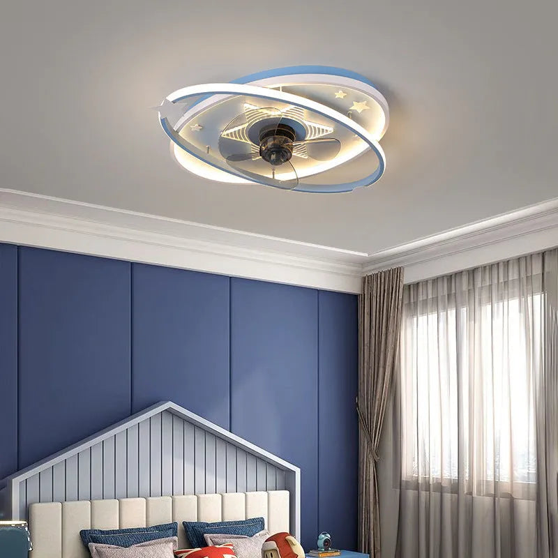 Modern blue children's bedroom ceiling light with remote control on white ceiling