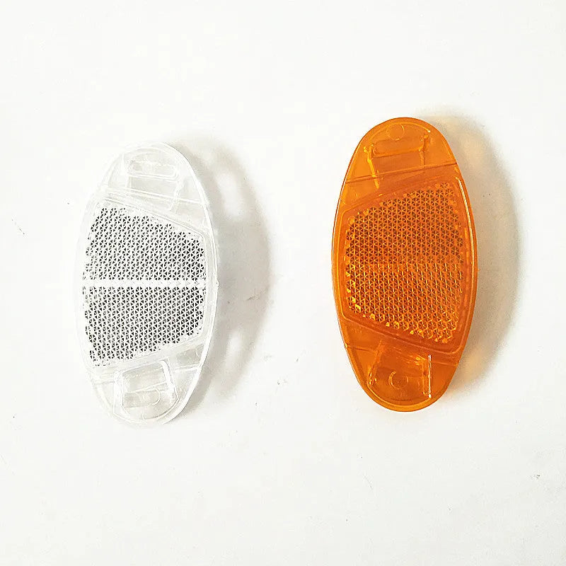 White and yellow plastic bicycle spoke reflector decorations for front and rear wheel safety