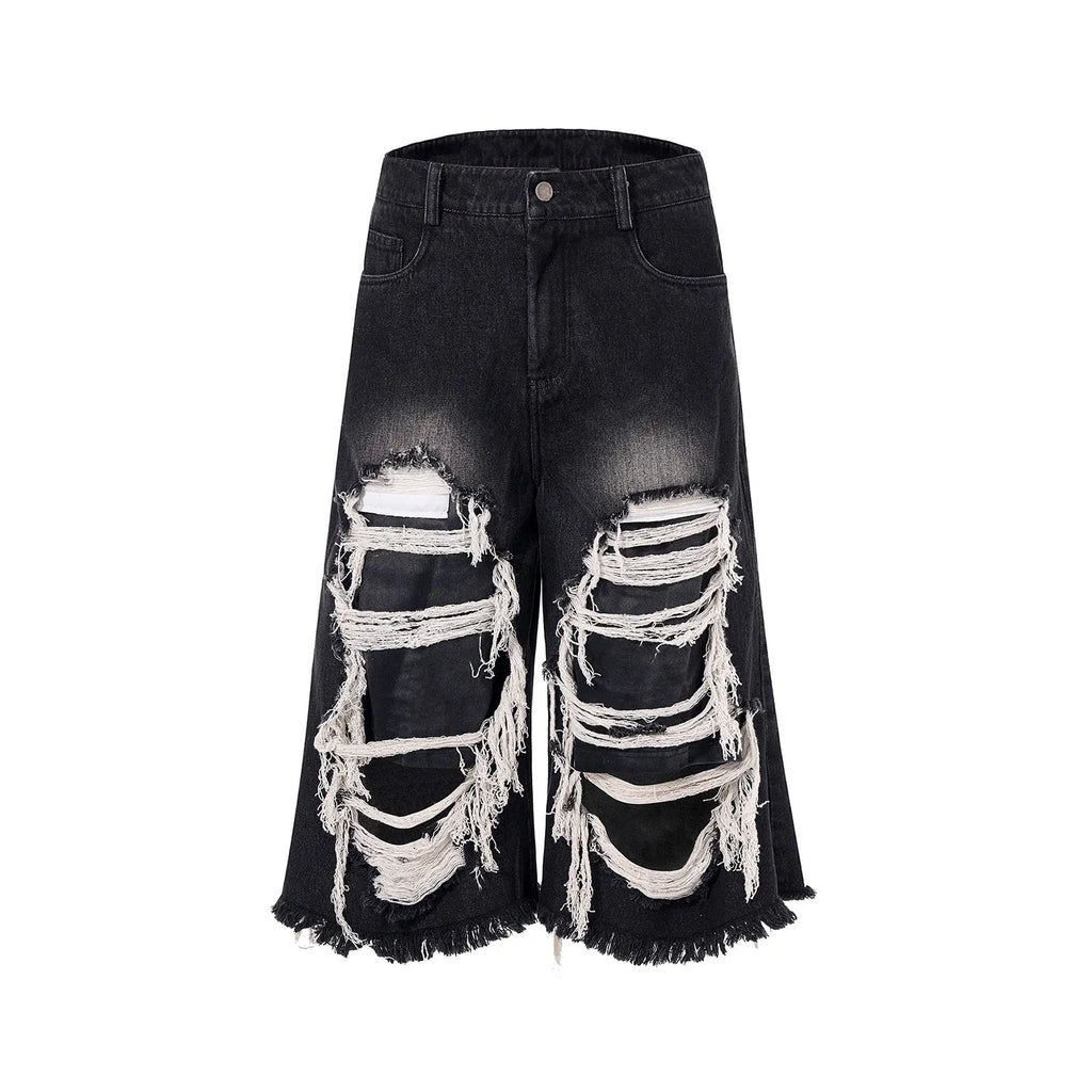 Black women's cropped wide-leg denim jeans with a mid-high waist on a hanger.