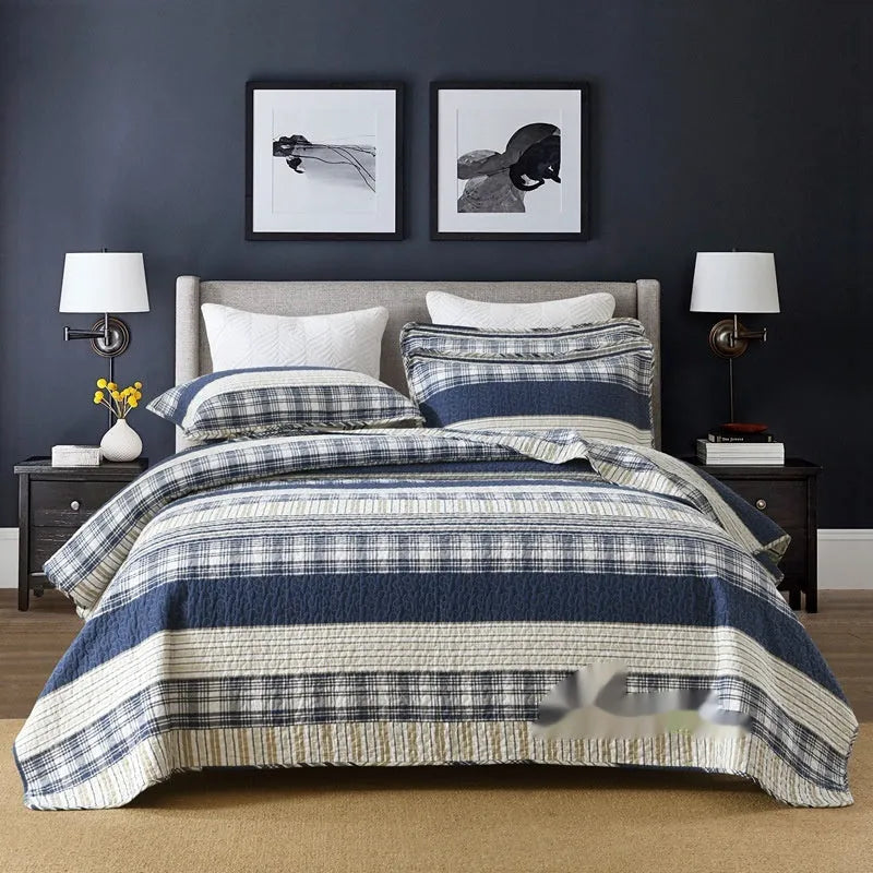Cotton quilted bed cover three-piece set with printed pattern for 1.5-1.8 metre beds