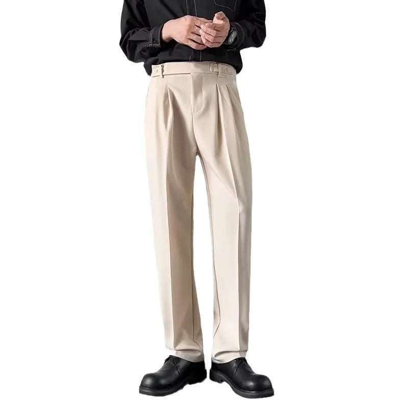 Men's straight loose fit suit trousers in apricot and black colour options