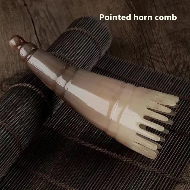 White buffalo horn head massage comb with multiple tooth configuration options for meridian scalp stimulation