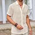 Men's short sleeve mesh cardigan shirt in cotton blend fabric available in beige, black, and white colours