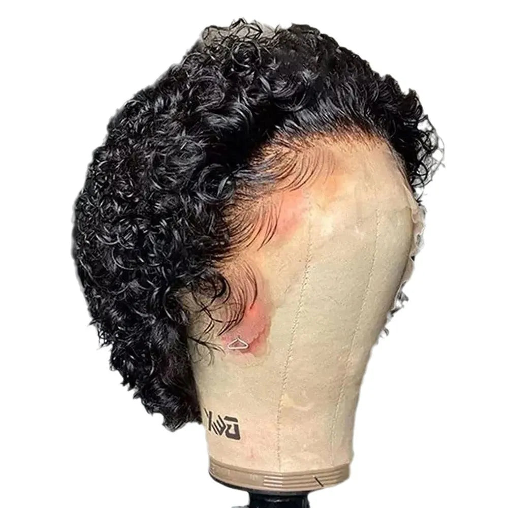 Human hair lace pixie wig cover in colour 13x1 black for daily wear