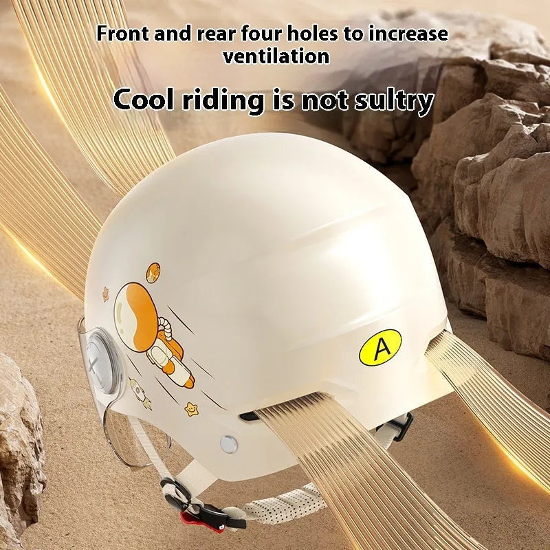 Khaki electric motorcycle helmet with removable lenses on ABS shell for adult commuting safety