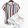 Men's casual short sleeve cardigan suit with digital printing and matching shorts