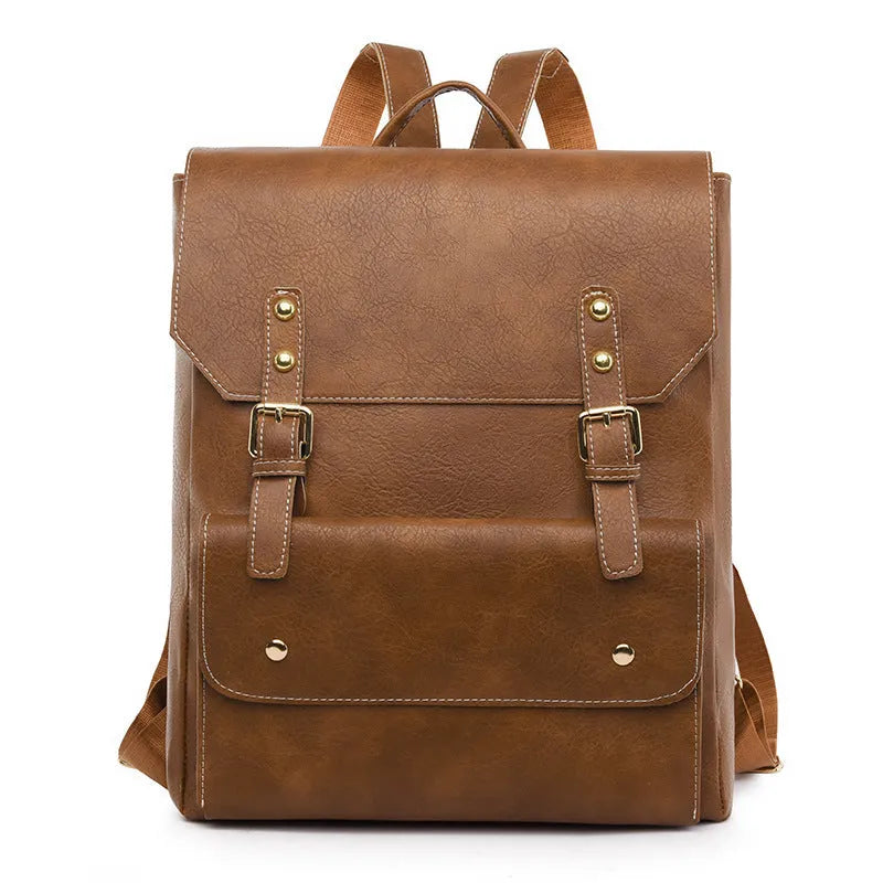 Korean retro simple backpack in black, brown, creamy white, and dark brown colours