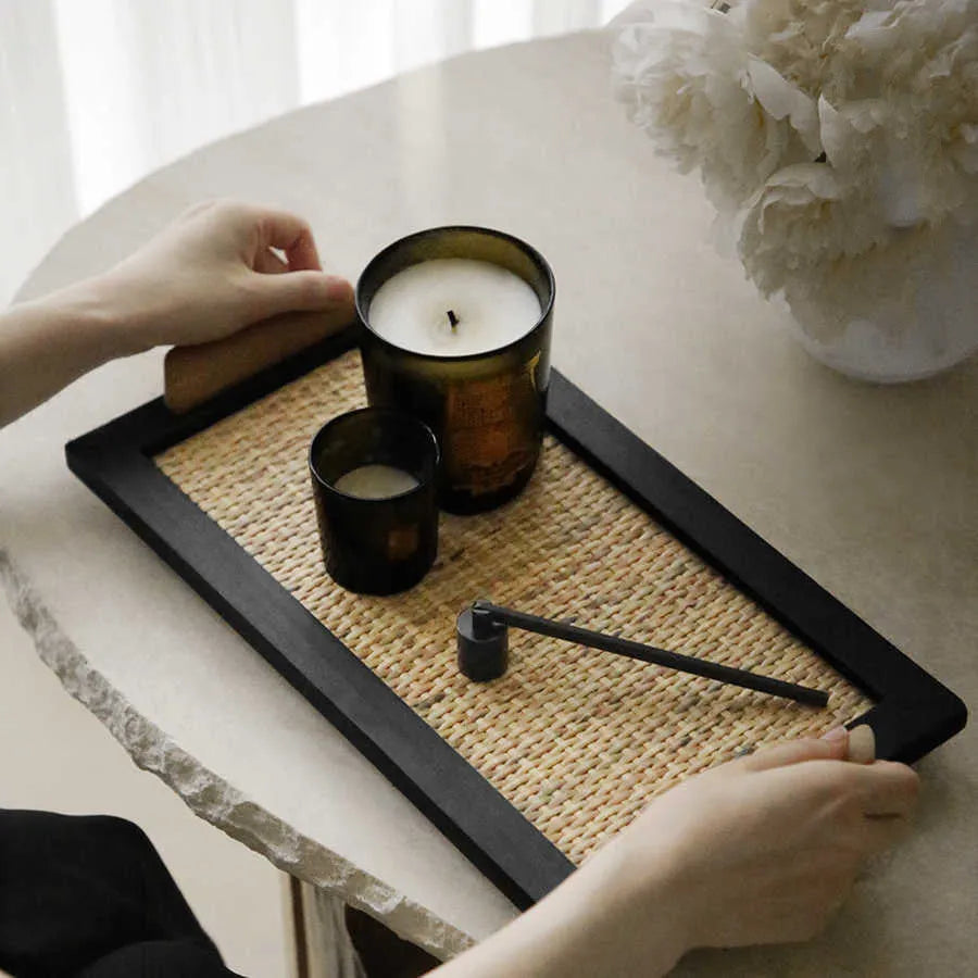 Pine wood dining tray with compartments, shown in small and large size options.