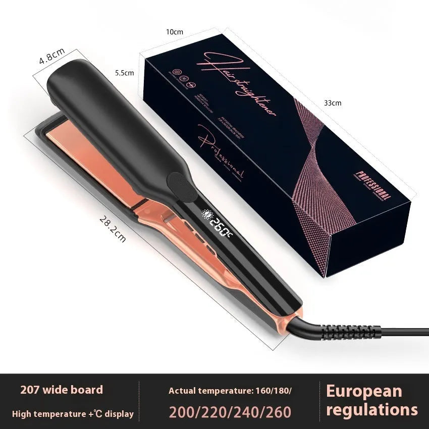 207℃ negative ion hair straightener and curler with temperature display and EU plug