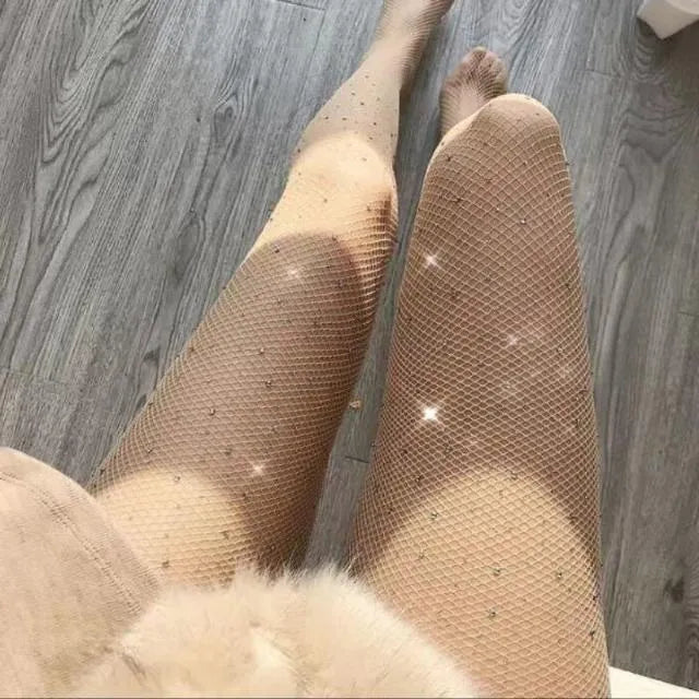 Women's diamond pattern fishnet mesh socks in black, skin colour, or white