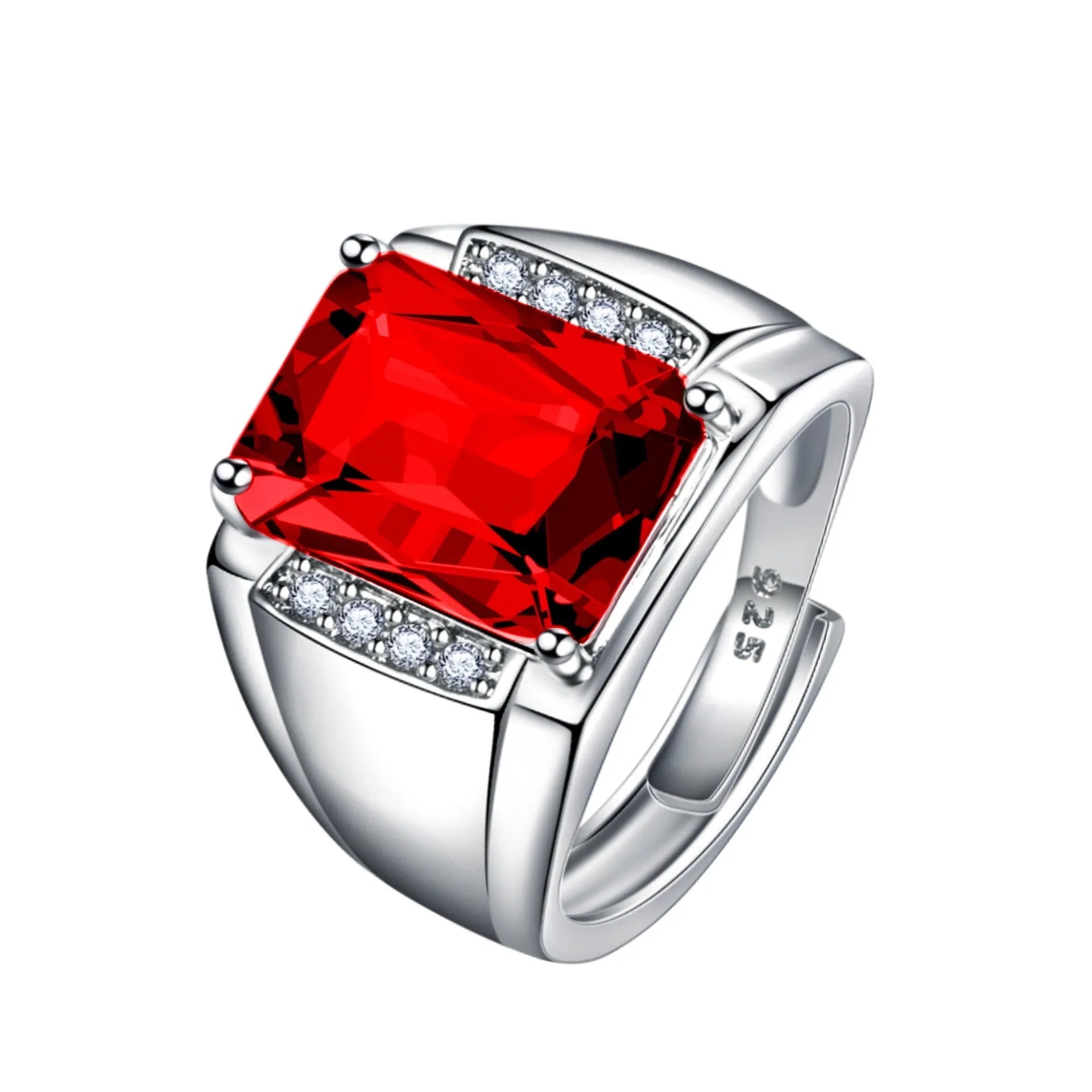 Adjustable open geometric ring with a coloured rhinestone on a copper band.