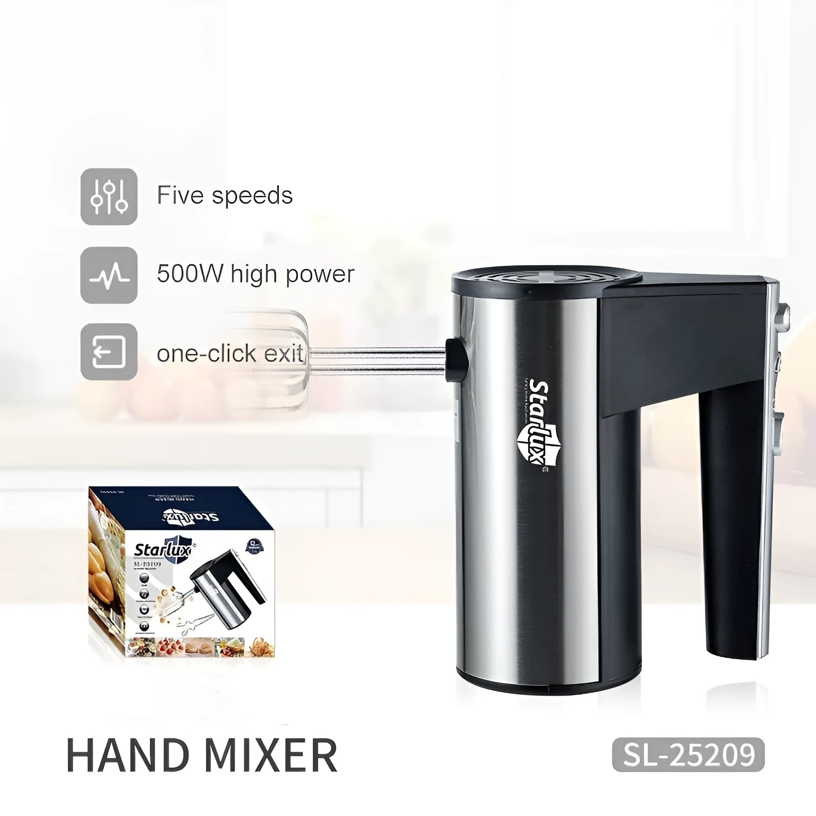 SL-25209 model 500W electric hand mixer with 5-speed control and handheld design