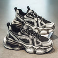 Men's black mesh sneakers with platform heel, rubber sole, and lace-up closure for sports and casual wear