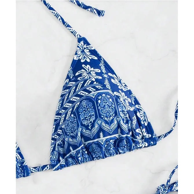 Women's split bikini swimsuit with stitching bandage design in polyester fabric