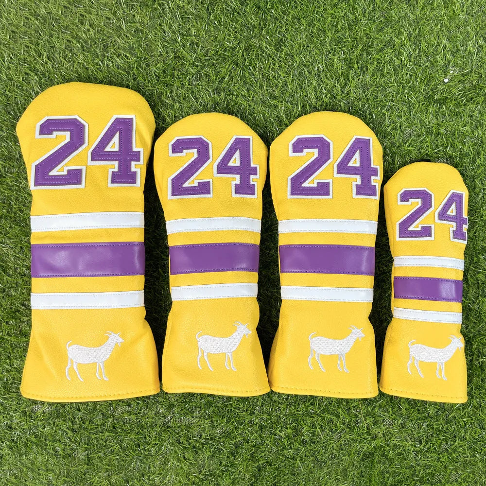 Set of four PU golf club head cover sleeves in assorted colours for fairway woods and putter.