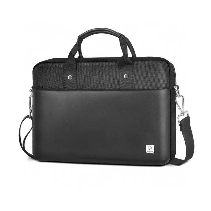 Black Oxford cloth laptop handbag with multiple internal pockets and a separate padded compartment for a 14 or 15.6 inch device.