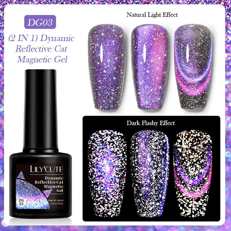 Cat eye series UV nail polish gel bottle with glitter and diamond fragments, includes nail glue.