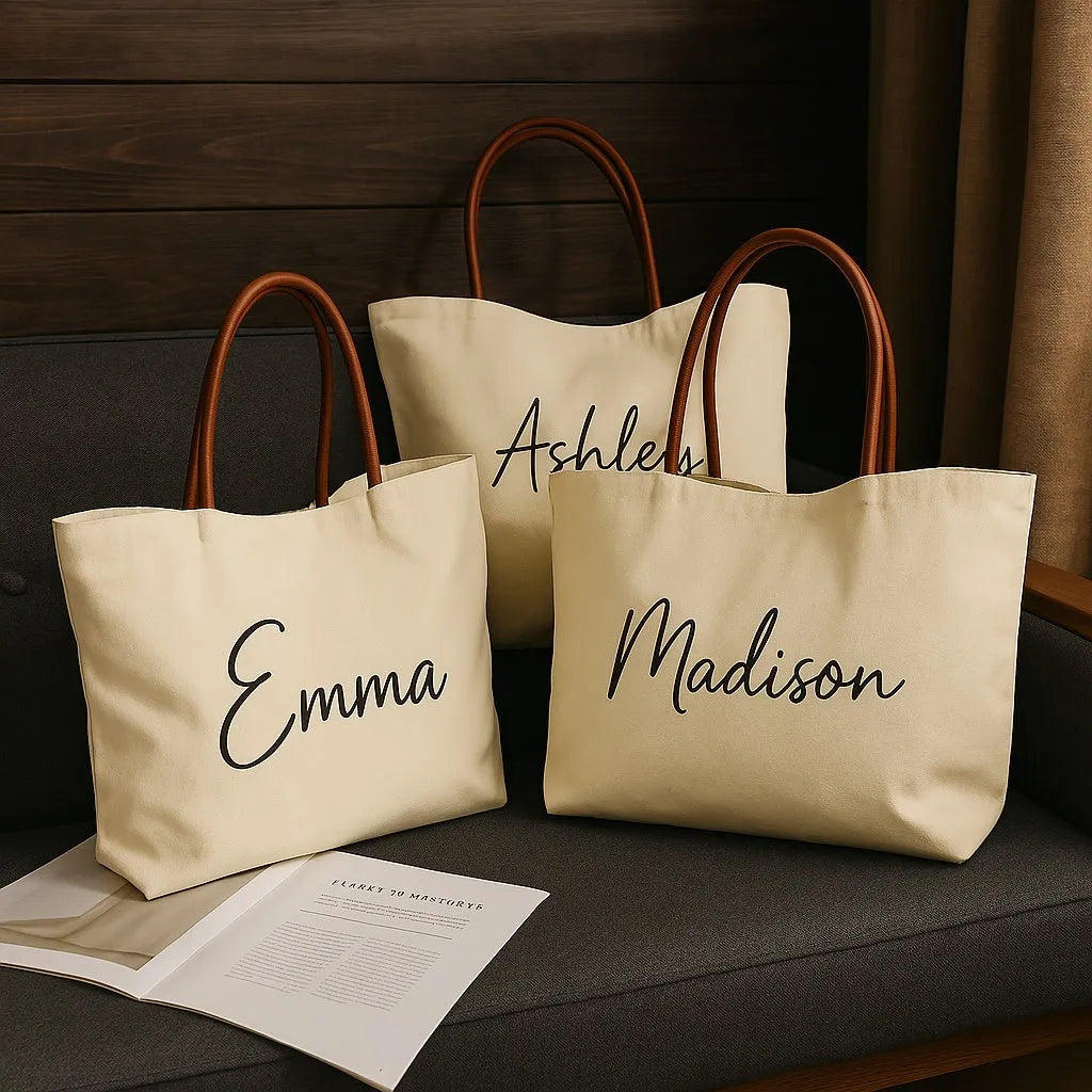 Heavyweight beige white canvas tote bag with reinforced handles on a plain background