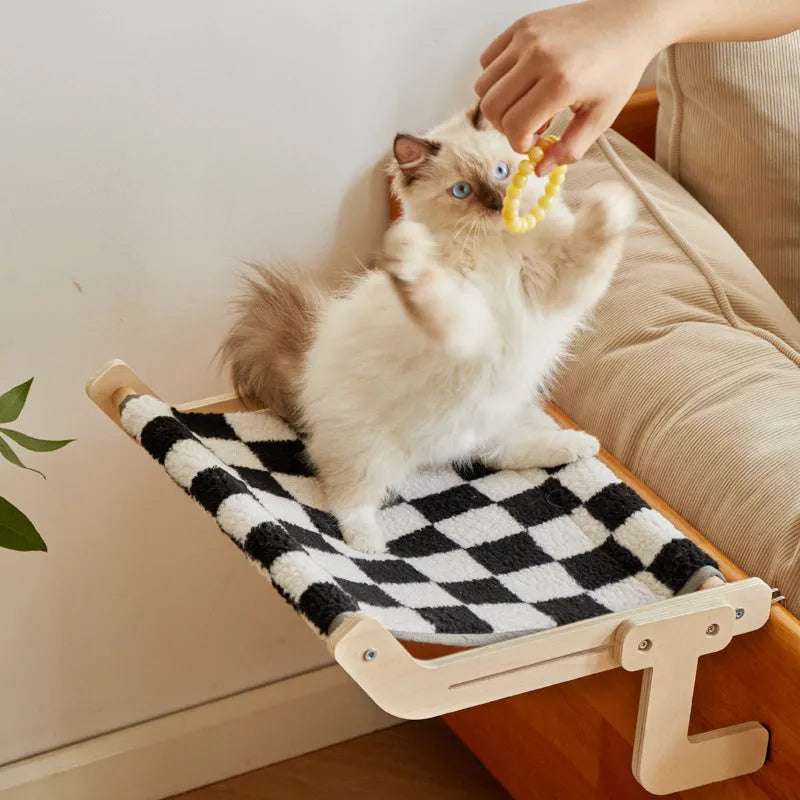 Hanging cat hammock on windowsill for basking in sun with colour options
