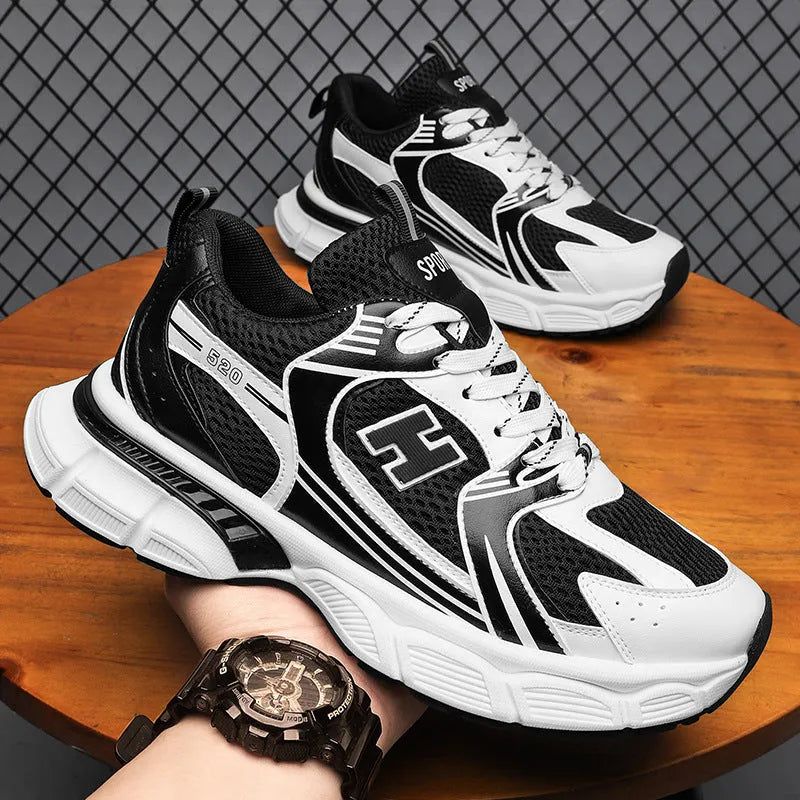 Men's mesh casual running shoes with injection moulded plastic sole in solid colours