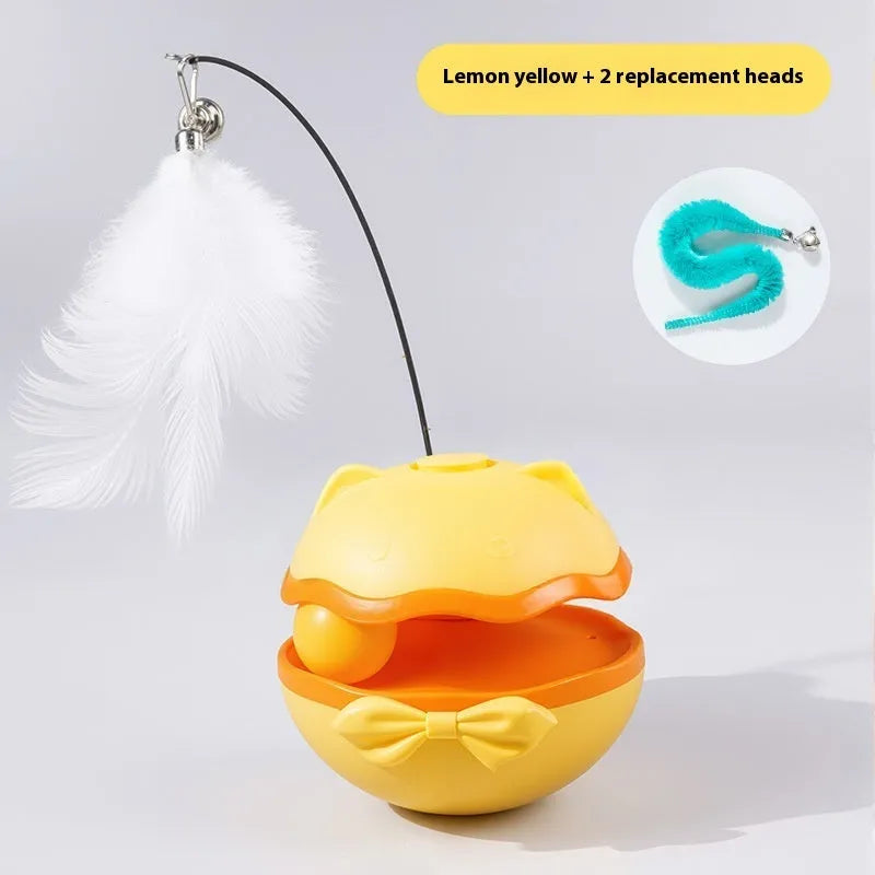 Electric self-moving cat toy tumbler in lemon yellow, sky blue and soft fog grey colour options