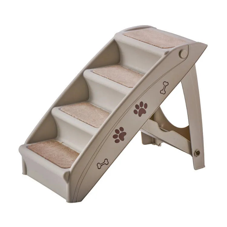 Foldable plastic pet stairs for small dogs and cats with non-slip mat in beige colour