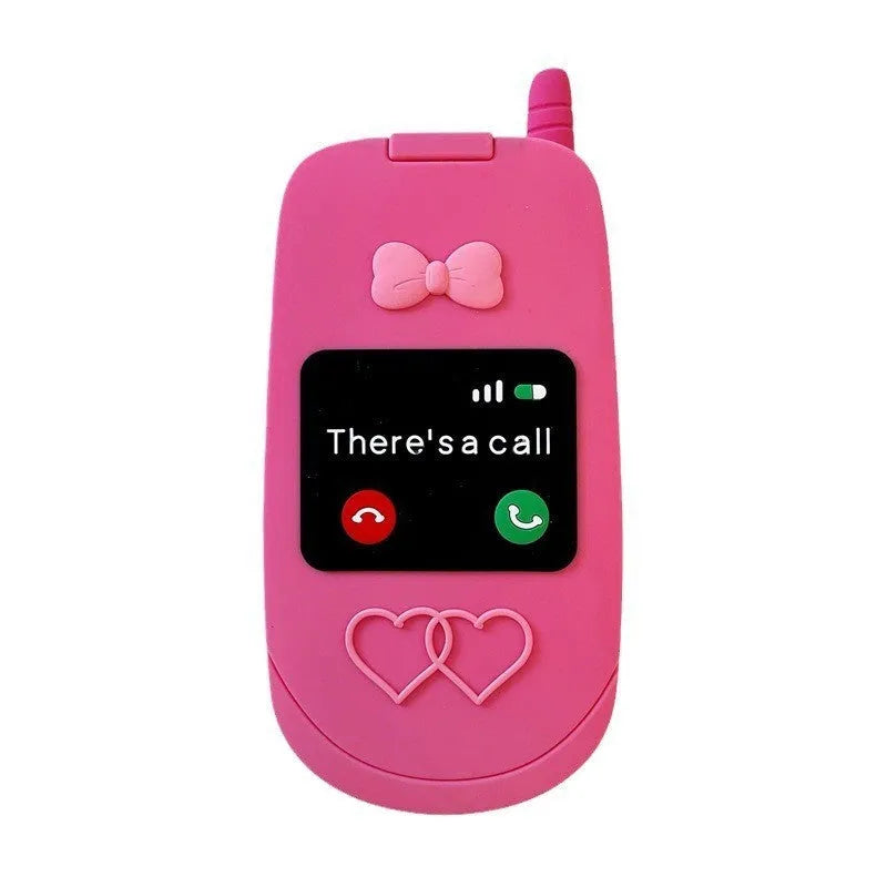 Pink silicone flip phone shaped case with mirror for iPhone models