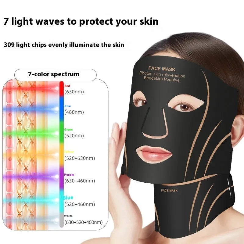 Black gold IPL red light LED facial beauty mask with headband and scarf components