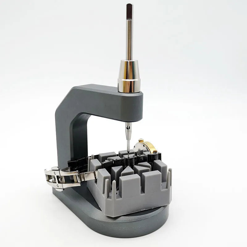 Silver tool steel press strap removal tool with blades for 0.50mm to 1.60mm spring bars.