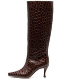 Women's square toe cowboy boot in a selection of colours including black, snake pattern, and brown stone.