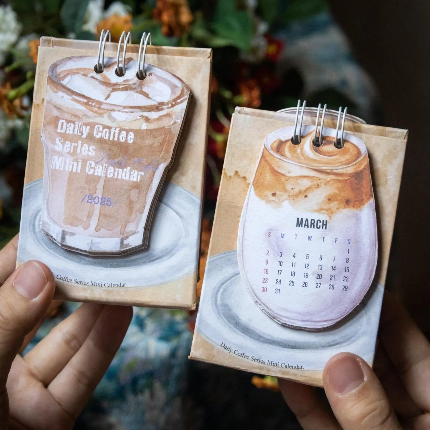 Mini 2025 desk calendar showing Coffee Time design with simple modern style