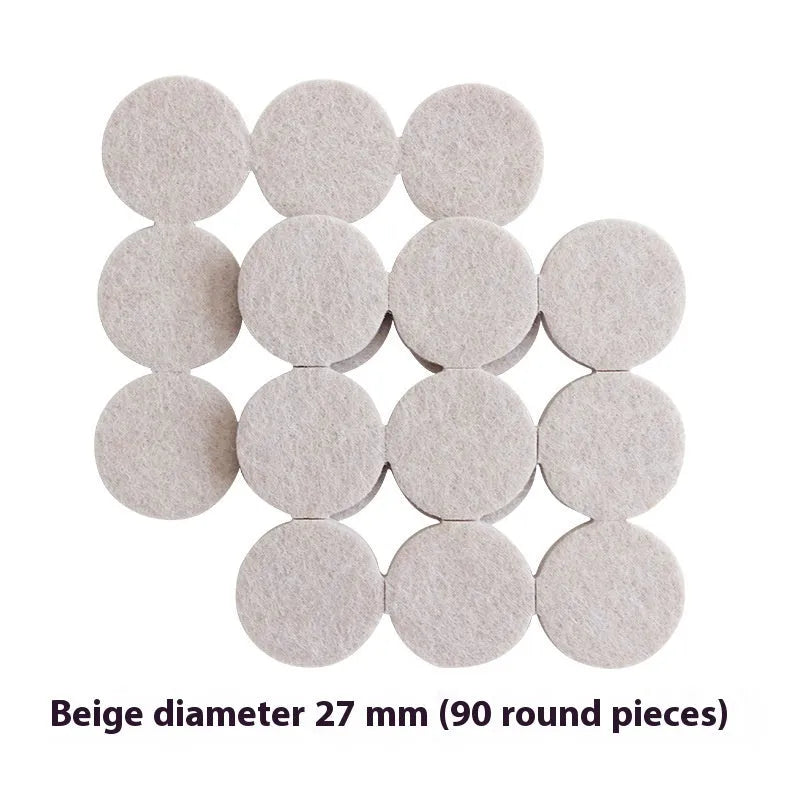 Beige plastic furniture protection pads in multiple sizes including round and square shapes