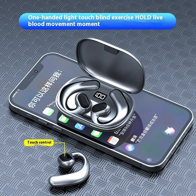 Ear-mounted Bluetooth headset with digital display screen in black or white colour