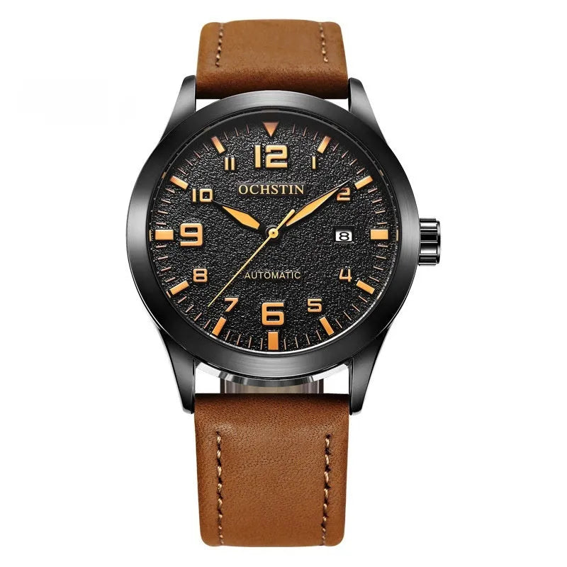 Men's retro automatic mechanical watch with leather strap and 12mm case