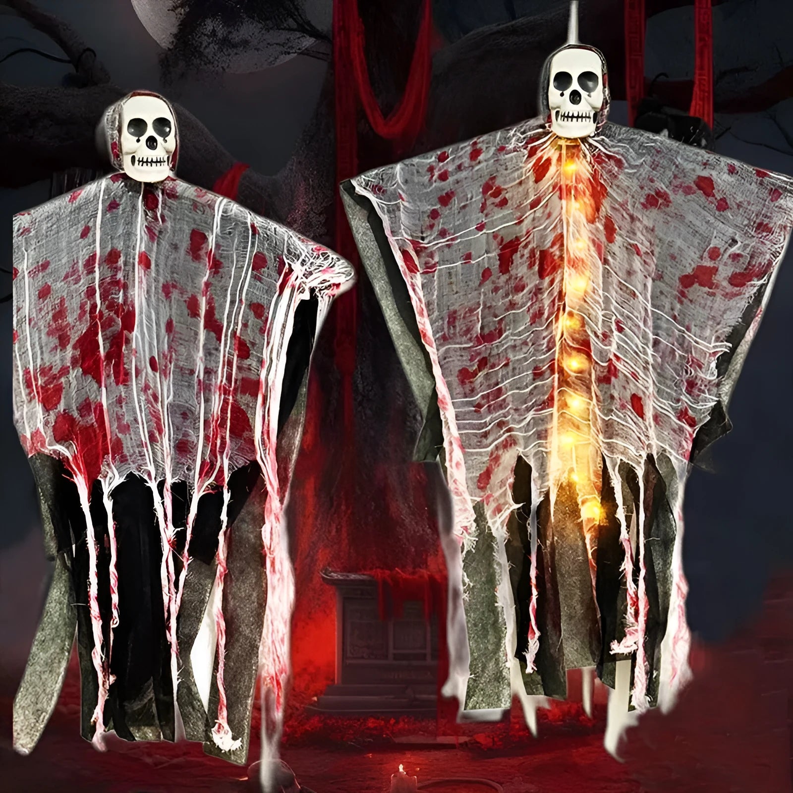 Luminous blood-dyed skull hanging ghost Halloween outdoor decoration with glow-in-the-dark features