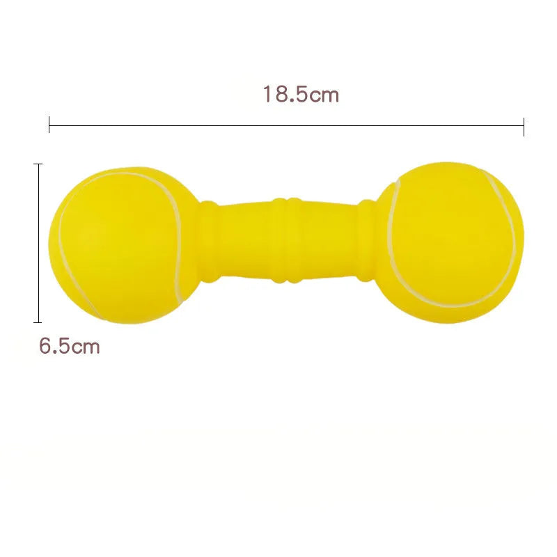 Brown football dumbbell shaped dog squeaky chew toy on white background