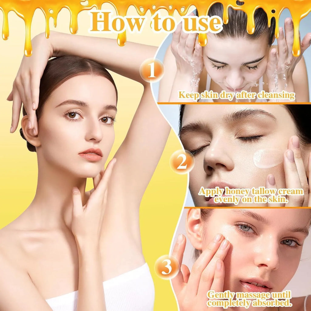 50g jar of honey and tallow moisturising cream for dry and combination skin.