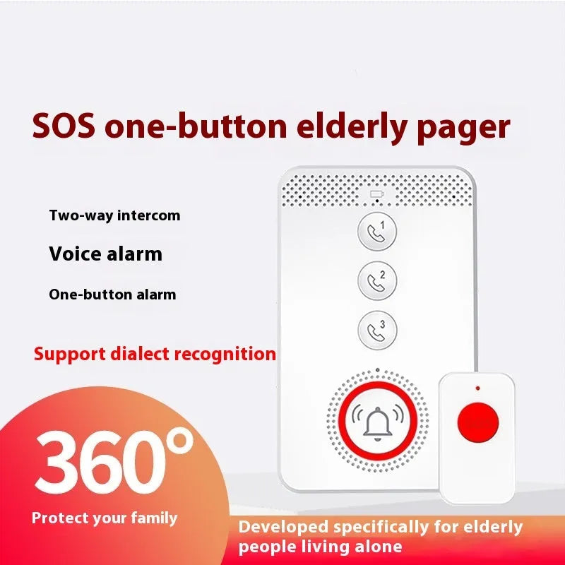 White wireless emergency alert system with buzzer and three emergency buttons for elderly safety