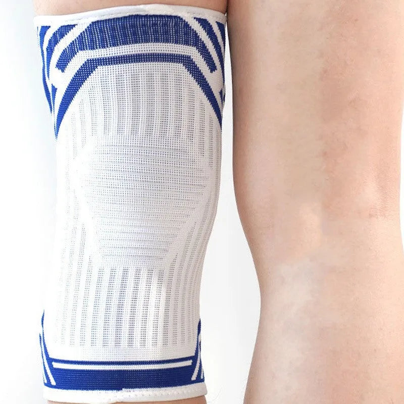Blue high elasticity cotton knee pad for basketball and running sports.