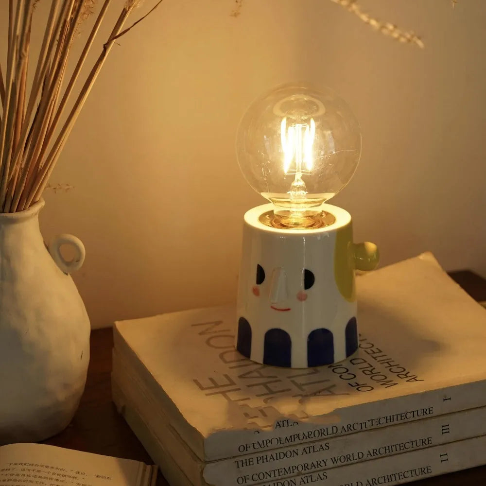 Handmade ceramic table lamp with ball headlight design for bedside and birthday decoration