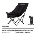 Night black Oxford cloth camping recliner moon chair in folded and unfolded positions.