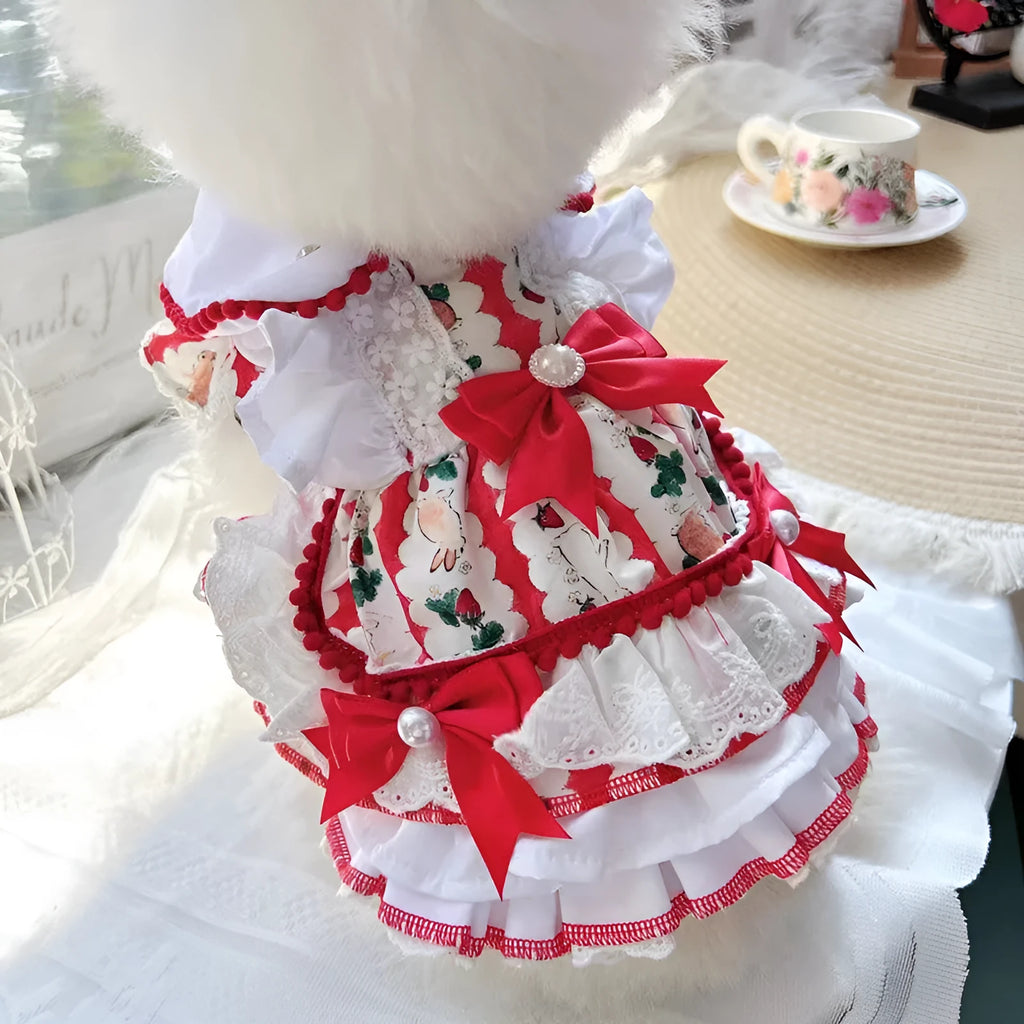 Polyester rabbit design princess skirt for small dogs showing size options XS to XL