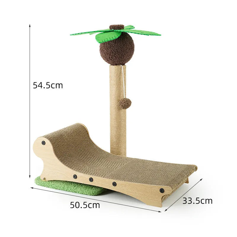 Wooden beach chair design cat climbing frame with scratch board surfaces and elevated pet bed