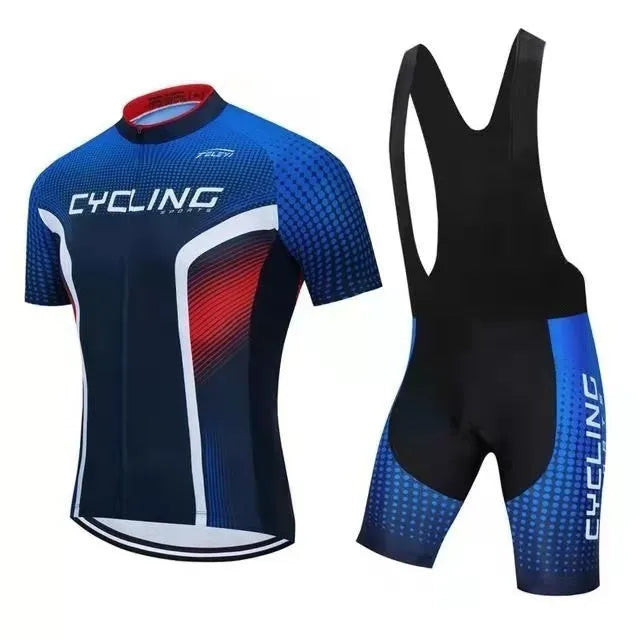 Cycling jersey and shorts set with moisture-wicking fabric in multiple colour options