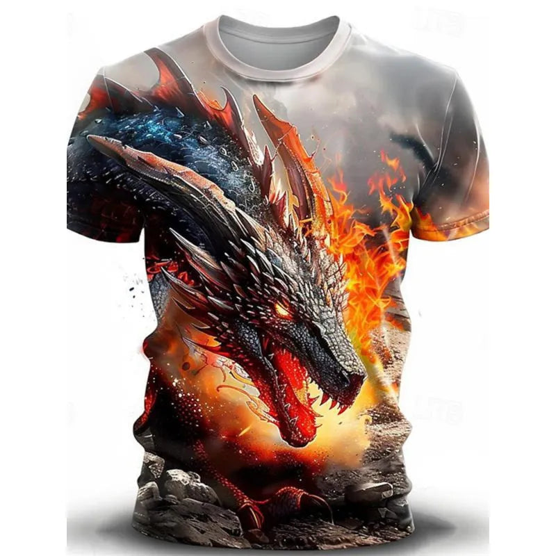 Men's black t-shirt with a detailed 3D wind dragon graphic print on the front.